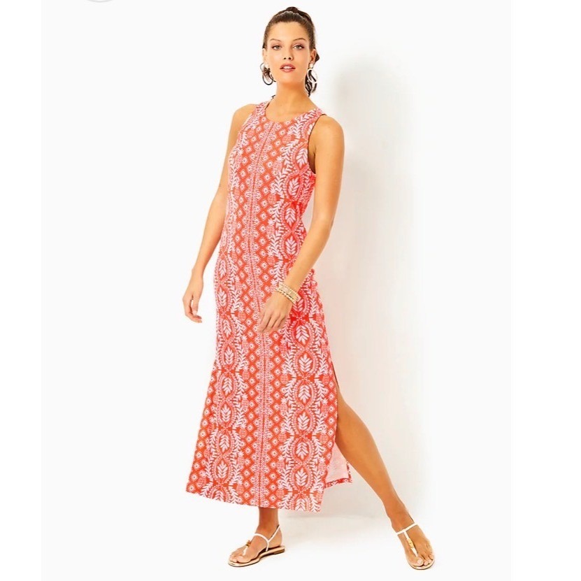 Lilly Pulitzer Ulla Maxi Dress Xl Orange White Pineapple Tropical Resort Nwt
